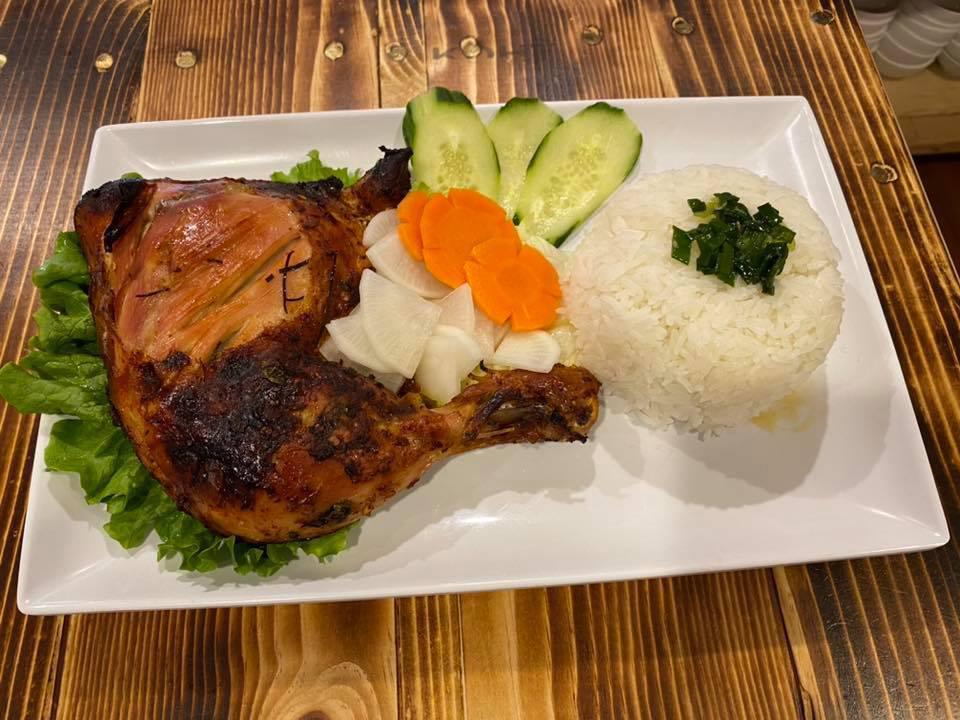 C4. Grilled Honey Sate Chicken with Rice · Grilled quarter leg chicken with honey and sate sauce. Served with white rice.