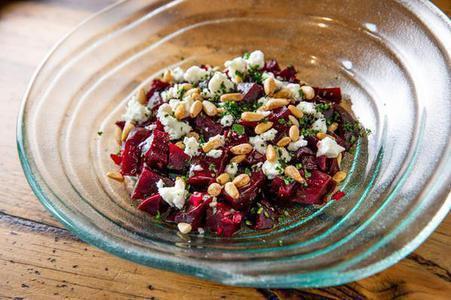 Beets ·  Goat cheese, pine nuts, balsamic vinegar, extra virgin olive oil.
