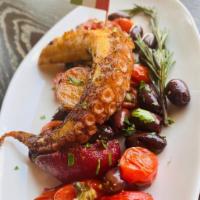 Polipo Alla Mediterranea · Portugese Octopus served with Kalamata olives, cherry tomatoes, capers and potatoes.