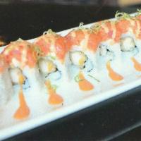 Red Sox Maki · Shrimp tempura roll topped with spicy tuna, cream cheese and scallions.