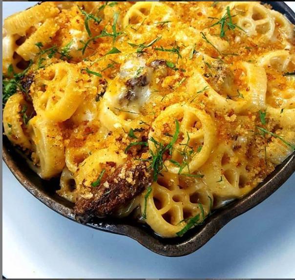 Beef Short Rib Mac and Cheese · Pasta wheels, Gruyere, raclette and sharp cheddar melted with braised beef short rib, topped with seasoned bread crumbs