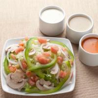 Garden Salad · Iceberg/Romaine Lettuce Mix ,Mushrooms, Onions, Green Peppers, and Tomatoes