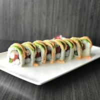 Green Devil Roll · Spicy tuna, hamachi, jalapeno, cucumber, inside out topped with avocado and Thai House’s hot...