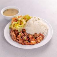 Teriyaki Chicken · Grilled chicken served with rice. Served with miso soup and salad. 