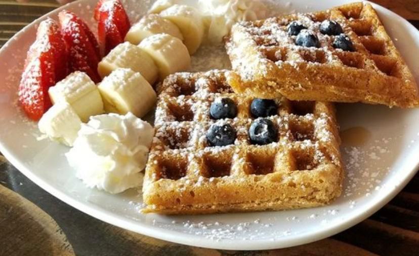 Whole Wheat Waffle with Fresh Fruits · Served with fresh strawberries, blueberries and bananas. 