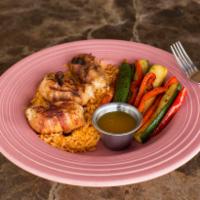Chicken Skewers · Chicken breast wrapped in bacon and stuffed with jalapenos and Monterey Jack cheese. Served ...