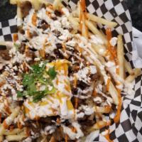 Philly Fries  · Grilled Onions, Bell Peppers, Mushroom, Choice of Meat (Gyro or chicken), fries, mozzarella ...