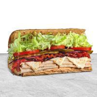 Turkey & Bacon · Turkey breast, bacon slices, and Jack cheese melted together.  Comes with THE WORKS!