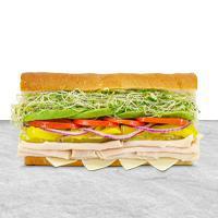 Turkey, Avocado, Sprouts, & Swiss Cheese · Turkey breast, fresh sliced avocado, sprouts, and aged Swiss cheese.  Comes with THE WORKS!