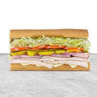 Ham & Turkey · Premium smoked ham, turkey breast, and aged Swiss cheese.  Comes with THE WORKS!