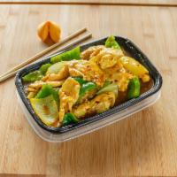 Curry Chicken · Boneless chicken breast stir-fry with white onions, green peppers and curry sauce.