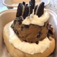 Oreo Madness Cinnamon Roll · Cream cheese, an entire school of cookie dough, and 