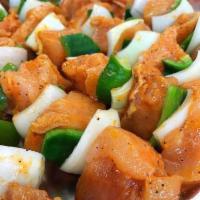 Chicken Kabob · Pre-seasoned chicken, bellpeppers and onoins on a skewer.