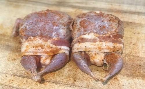 Stuffed Quail · 2 quail per-pack. Quails stuffed with ground pork meat seasoned with Cajun seasoning. Usually cooked on the BBQ pit or browned to make a gravy and served over rice.