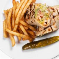 Southwest Chipotle Chicken Wrap · Grilled chicken breast, tomatoes, cheddar cheese, and jack cheese with house-made chipotle d...