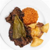 Charbroiled Angus Carne Asada · Marinated Angus steak cooked to perfection and topped with grilled ortega peppers. Served wi...