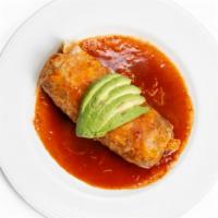 Beef Burrito · Extra-large flour tortilla stuffed with charbroiled Angus beef, beans and rice, topped with ...