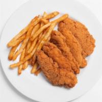 Chicken Tenders · Served with choice of house made ranch dressing or BBQ sauce.