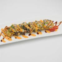 Super Dynamite Roll · Assorted raw fish with avocado deep fried on topped with chef's spicy sauce.​ Served raw.