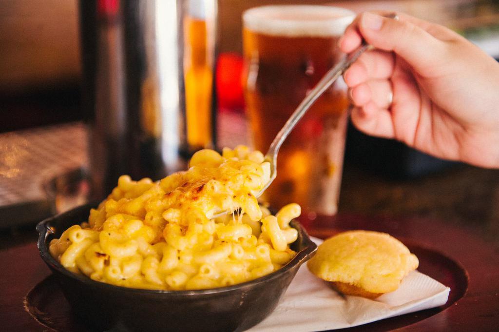 Mac and Cheese · Baked in a cast iron skillet served with a side of corn bread.