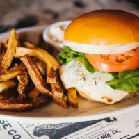 Turkey Burger · Char grilled ground turkey with chipotle mayo, lettuce and tomato. Served with hand cut fries.
