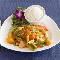 Thai Mango · Mango, and vegetables in sweet chili sauce. Spicy.