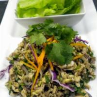 Lettuce Wraps · Diced chicken, green onions, red onions, cilantro, fresh mint leaves and seasoned with lime ...