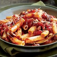 Meaty Marinara Pasta · Penna Pasta, Pepperoni, Italian Sausage, Onion, Mushrooms, Garlic, Buttery Oil, Marinara, Mo...