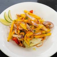 Mango Salad · Shredded green mango tossed with avocado, red onions, cashew nuts and, bell peppers in spicy...