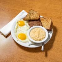 Big Bite Breakfast · 2 eggs, choice of bacon, sausage or ham, choice of side of toast.