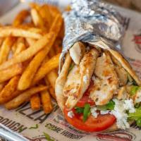 Chicken Gyro  · Fresh-grilled boneless chicken breast, feta cheese, red onions, lettuce, tomatoes, and a sid...