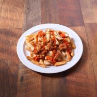 Buffalo Chicken Fries · Fries topped with chicken, white American Swiss, Buffalo sauce and ranch.