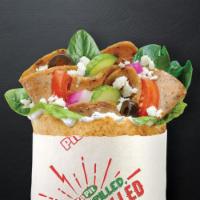 Smaller Gyro · Seasoned strips of lamb and beef, spinach, cucumbers, tomatoes, onion, black olives, feta an...