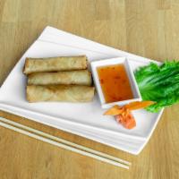Thai Egg Roll · Homemade with chicken, noodles, carrots, cabbage,  wrapped in wonton skin and lightly fried ...