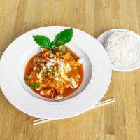 Pad Panang Curry · Spicy panage curry paste stir fired with coconut milk, bell peppers, and basil. Gluten-free,...