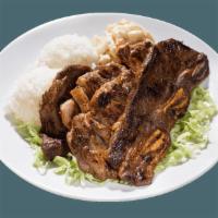 BBQ Mix Plate · Barbecue beef, Barbecue chicken and Barbecue short ribs. 940-1280 CAL.