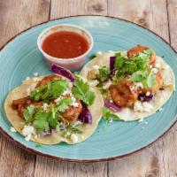 Shrimp Taco Dinner · Grilled shrimp on 3 corn tortillas. Topped with homemade coleslaw, queso fresco, cilantro an...