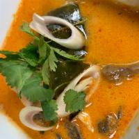 Tom Ka · Coconut milk soup with roasted chili paste (Gluten Free, Vegetarian)