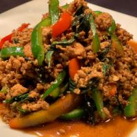 Kra Prow · Thai chili, garlic, bell peppers, fresh basil (Vegetarian)