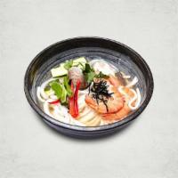 Seafood Udon 해물우동 | 海鲜乌冬面 · Udon noodles made with seafood and vegetables.