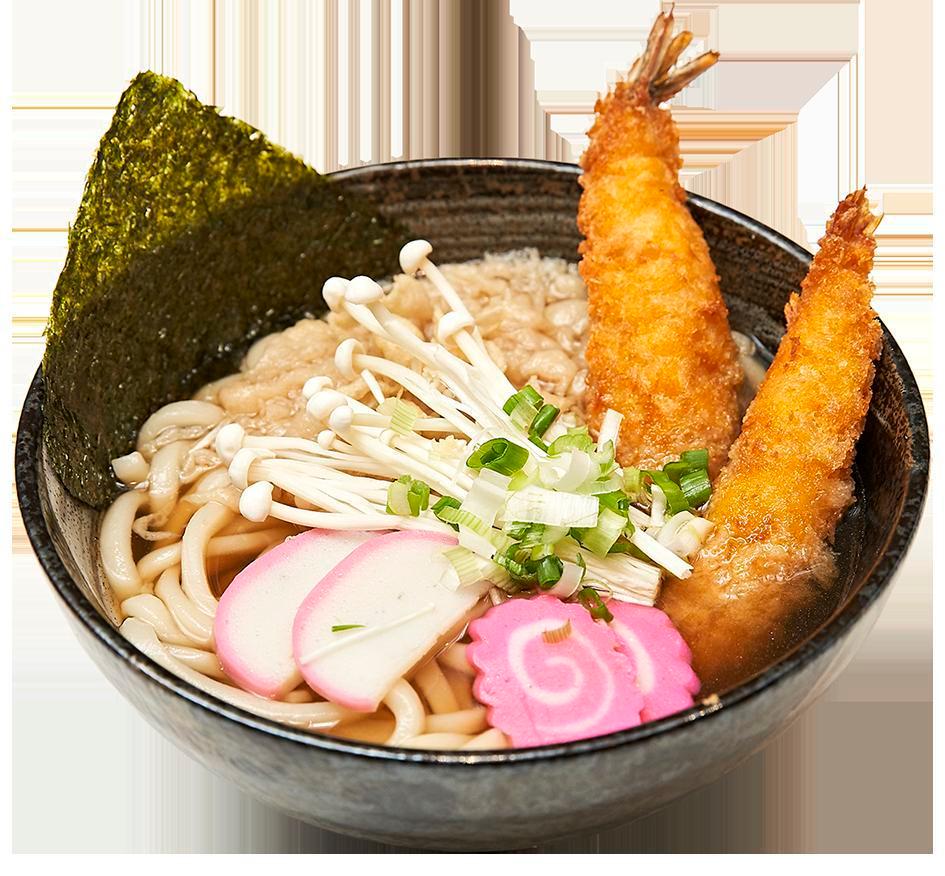 Shrimp Katsu Udon 새우가츠 우동 · Thick wheat flour noodles.