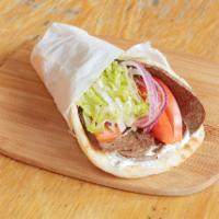Beef Gyro · Beef on a pita bread with lettuce, tomatoes and tzatziki sauce (cucumber sauce).