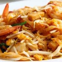 Pad Thai Noodle · Sauteed rice thin noodle with crushed peanut, bean sprouts, scallion and egg in tamarind sau...