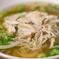 Chicken Noodles Soup · Thin rice noodles, chicken, scallion, bean sprout and veg broth.