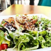 Grilled Chicken House Salad · Grilled Chicken Breast, romaine lettuce, spring mix, grape tomatoes, cucumber, glazed pecans...