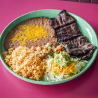 Carne Asada · Skirt steak charbroiled the Mazatlan way. Served with guacamole and pico de gallo. Gluten fr...