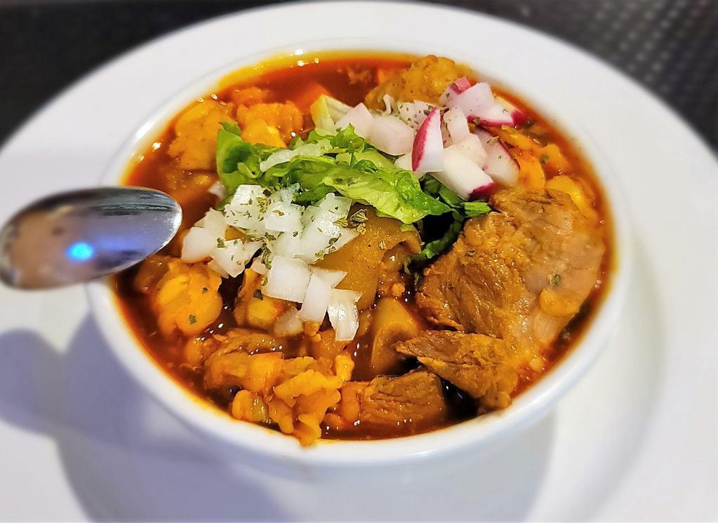 Pozole · Pozole is a spicy Mexican soup filled with hominy and pork for a truly warming winter soup.
Serving Size - 1 Quart