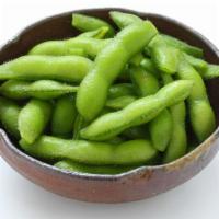 Edamame · Boiled green soybeans, lightly salted.