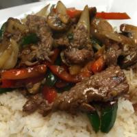 Khao-Bai-Ga-Pow · Your choice of meat stir-fried with red and green pepper, basil leaves in spicy basil sauce ...
