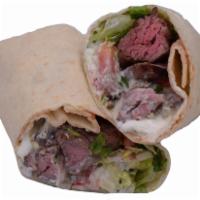 Steak Wrap · Lettuce, tomatoes, parsley, habanero sauce and tzatziki. Wrapped in lavash bread.